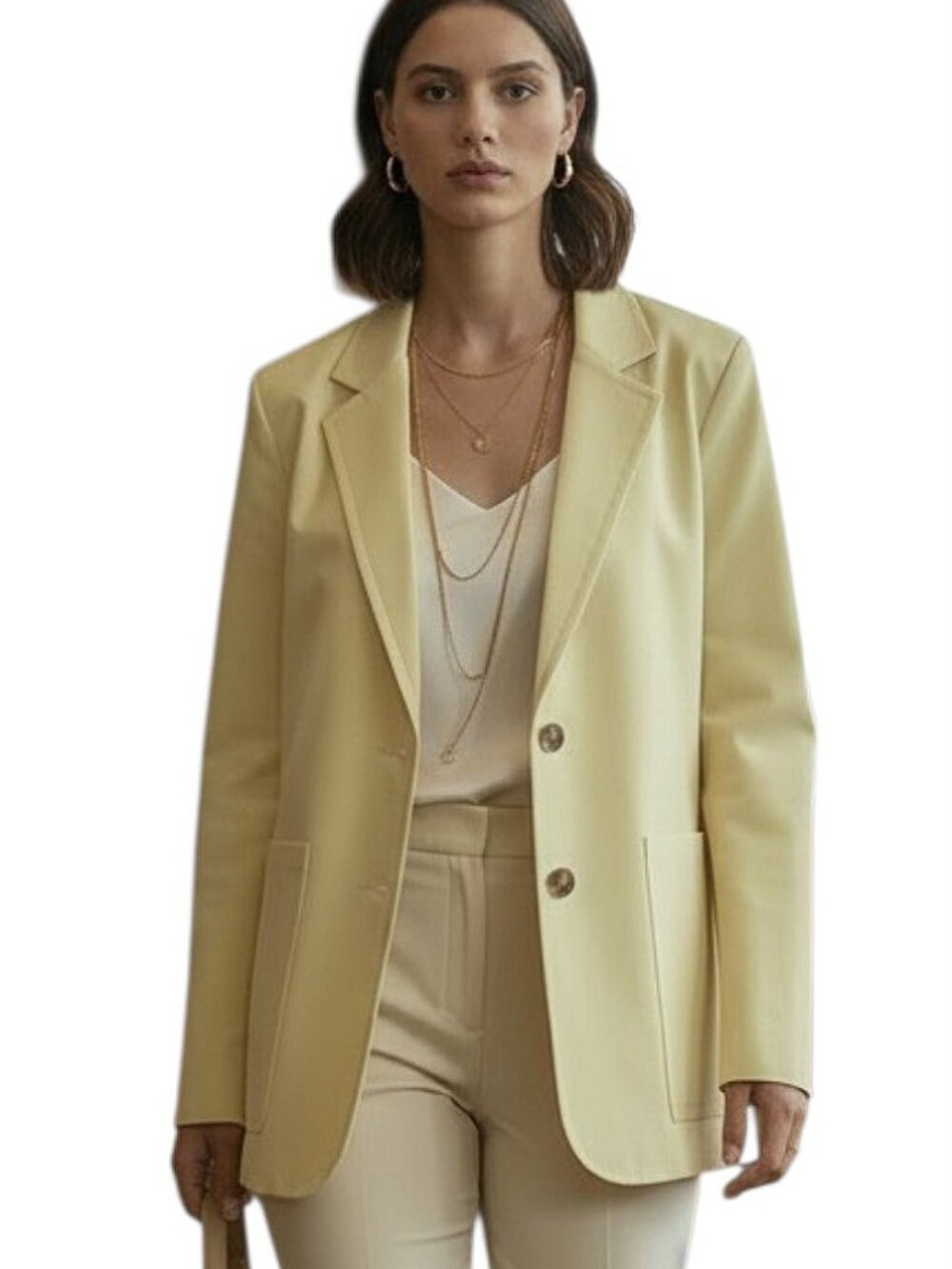 Lafayette 148 Like New Annemarie Oversized Yellow Stretch Cotton Twill Blazer S